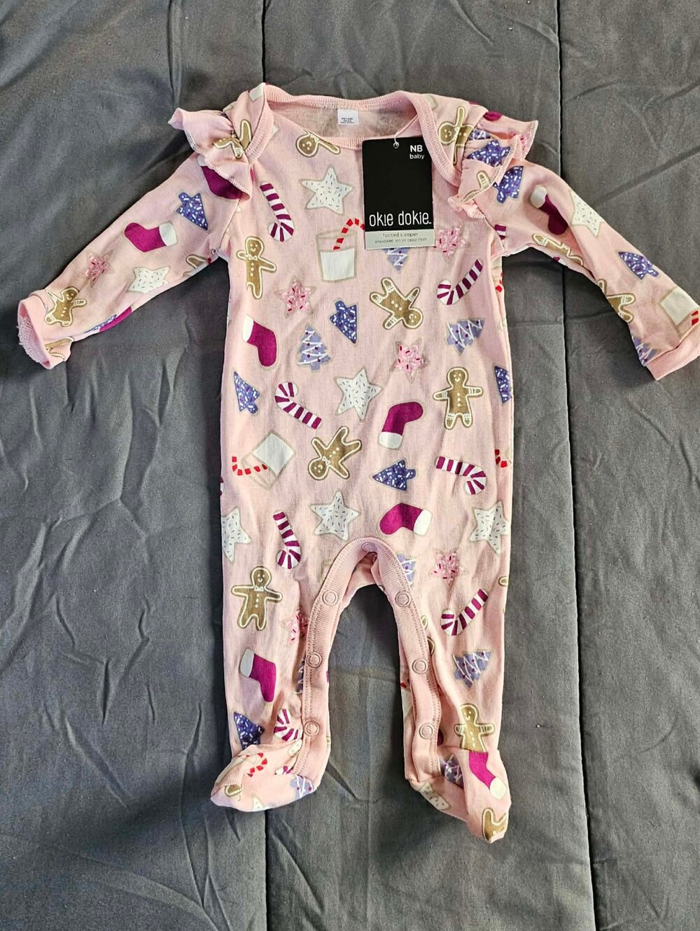 okie dokie Pink Holiday Print Footed One-Piece